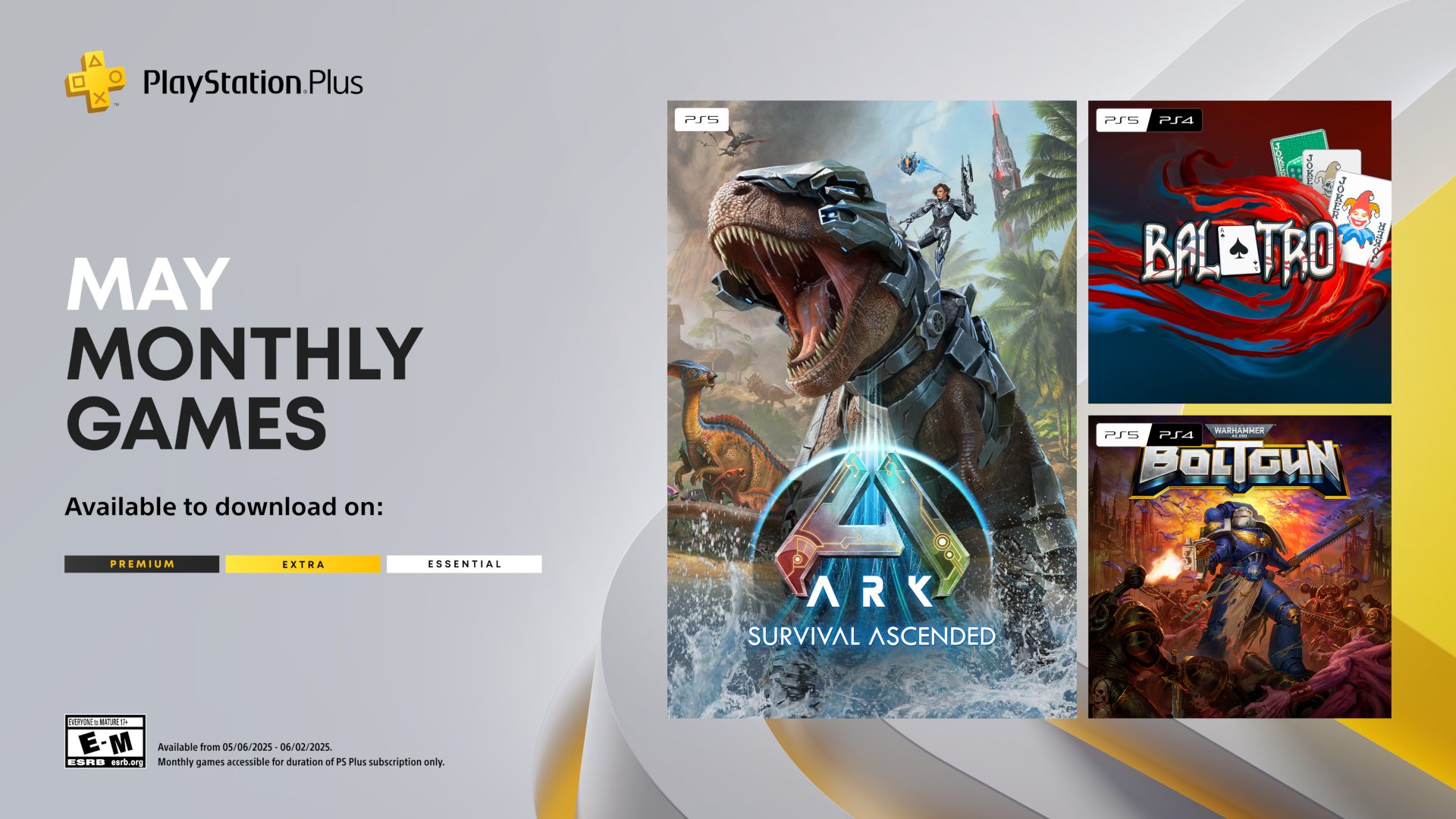 May PlayStation Plus Monthly Games Ark Survival Ascended Balatro Warhammer